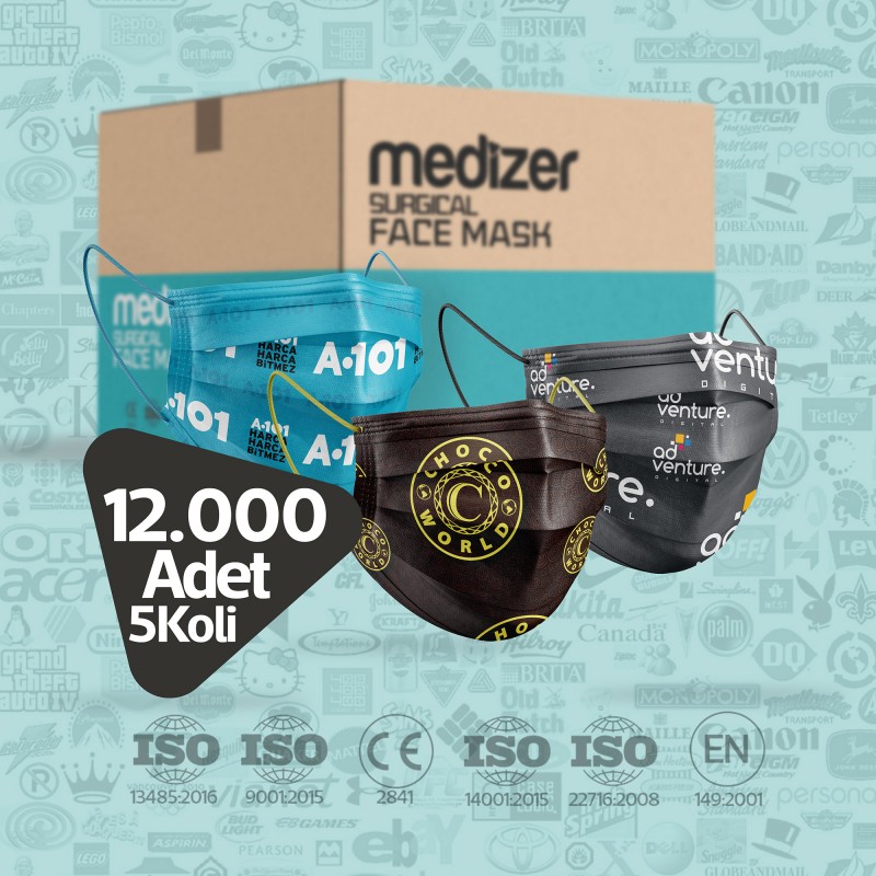 Medizer Logo Baskılı Maske - 12000 Adet