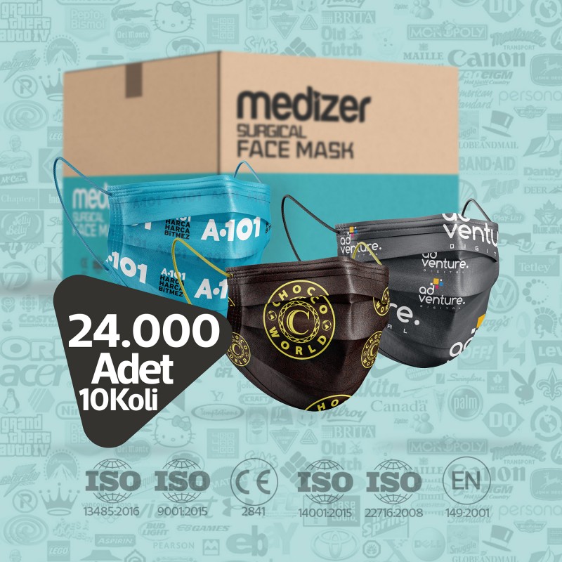 Medizer Logo Baskılı Maske - 24000 Adet